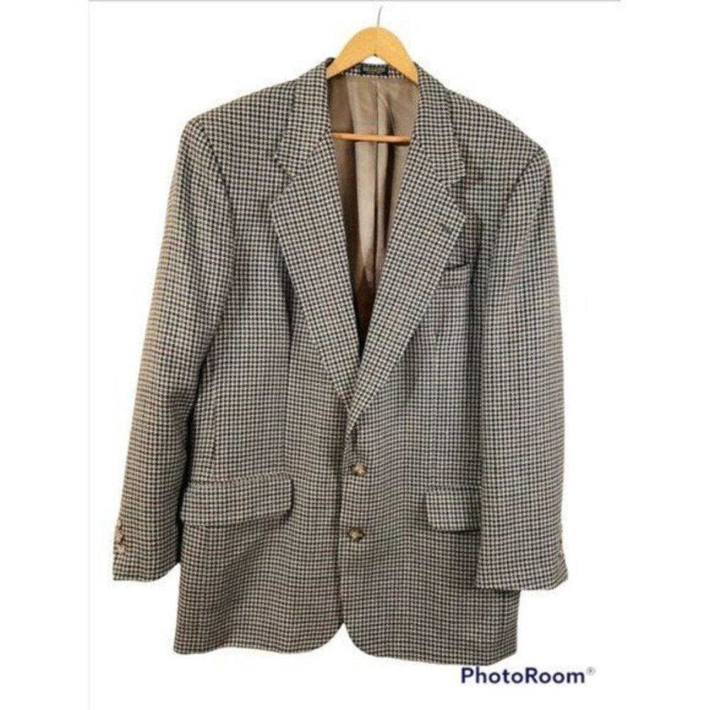 Oscar De La Renta Men's Houndstooth Print Lapel Blazer Coat